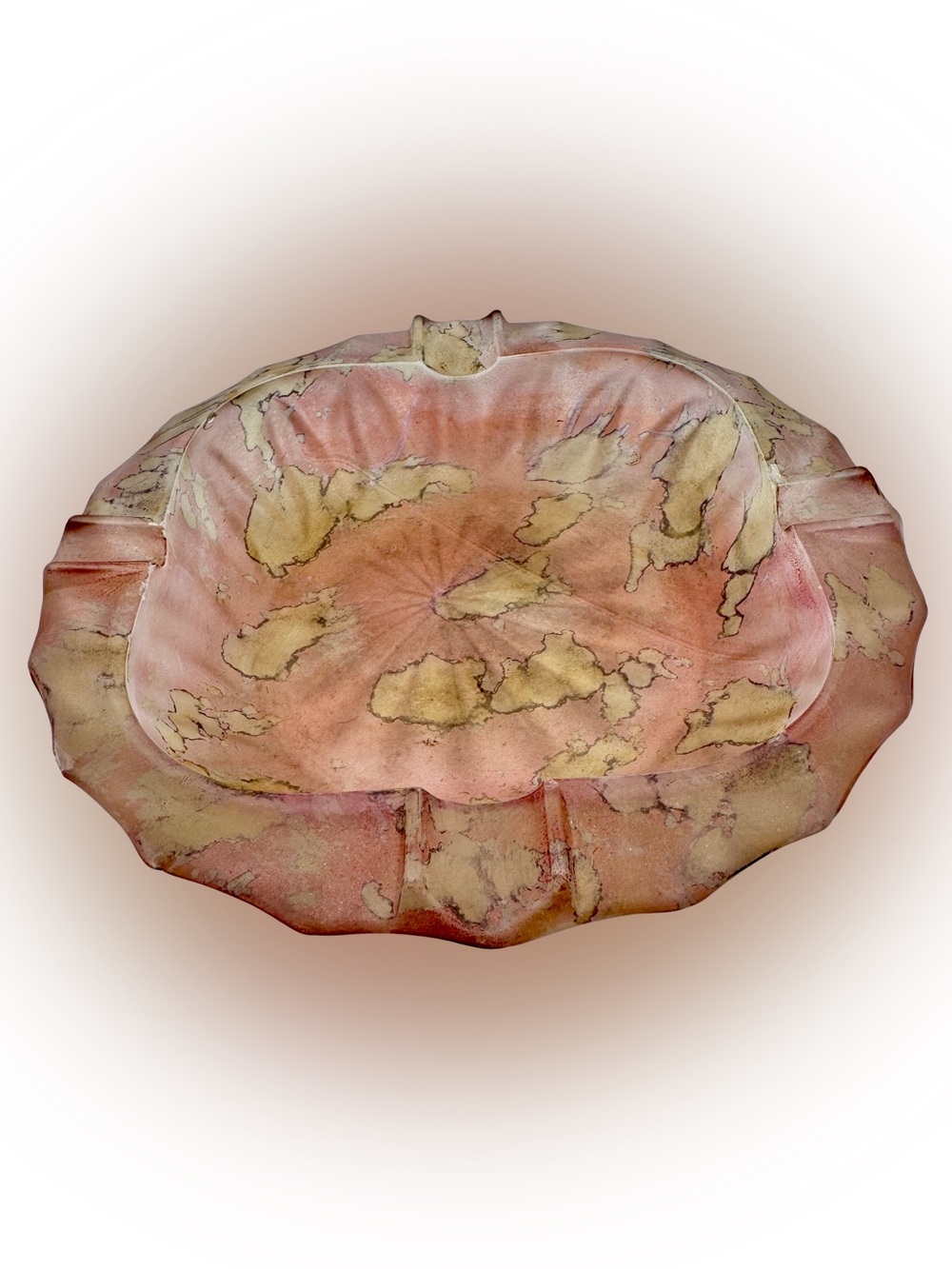 Vintage Pink Marbleized Slag Glass Ashtray Frosted Art Deco Tobacciana 5.5”